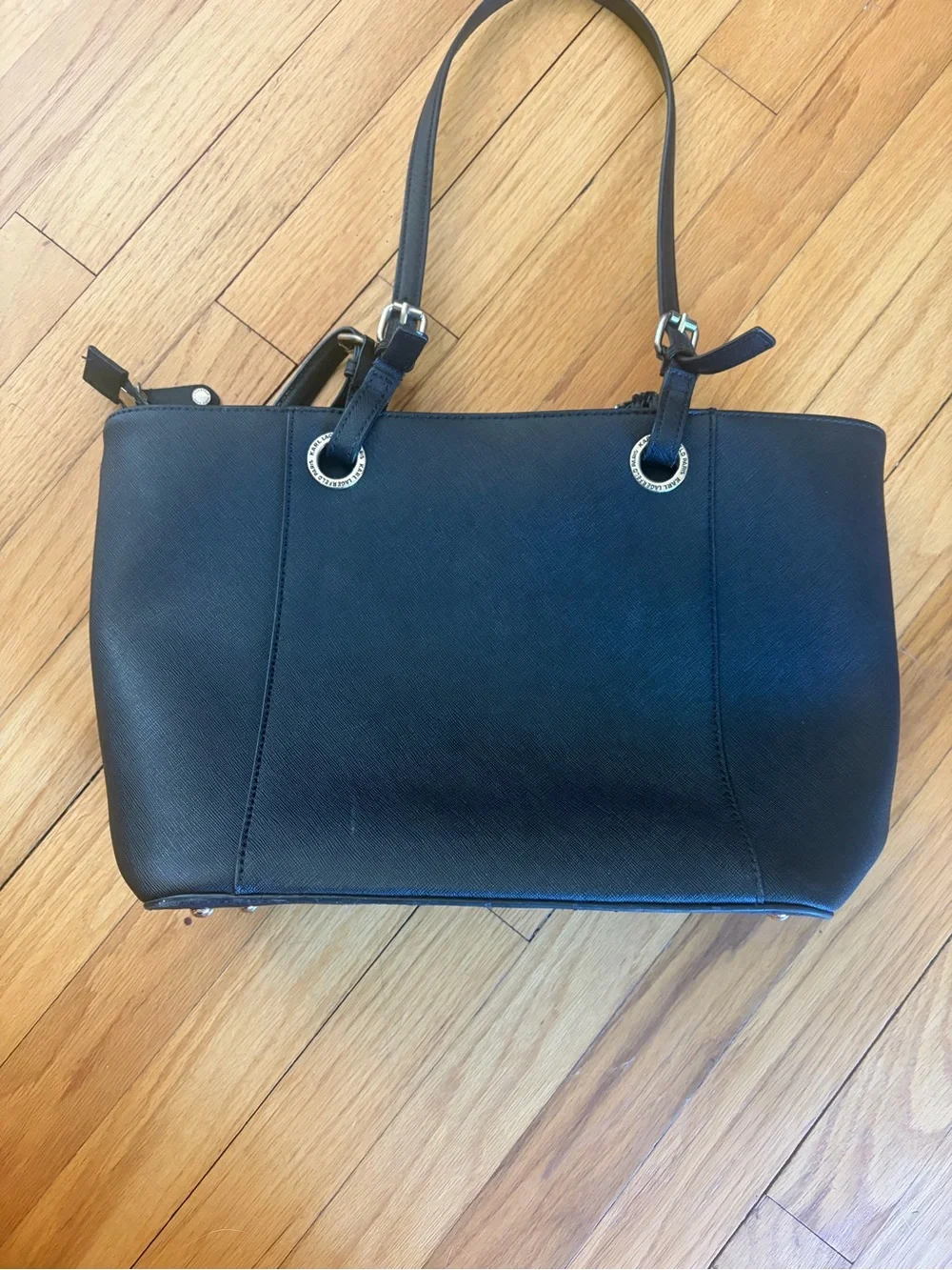 Karl Lagerfeld Paris Black Tote with Front Flap Pocket - Picture 2 of 4